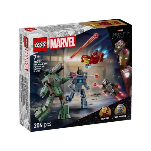 76320 LEGO Marvel Железный человек и Военная машина против дронов-молотов