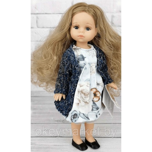 Кукла Paola Reina Инес в цветочном платье и голубом кардигане, 21 см