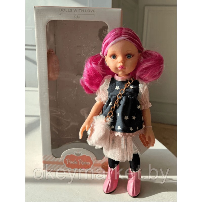 Кукла Paola Reina Росела в платье со звездами и с пушистой сумочкой 04529, 32 см