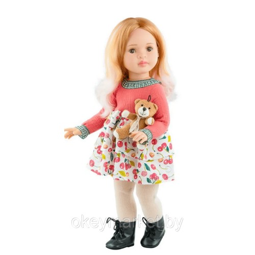 Кукла шарнирная 60 см Paola Reina Белен в цветочном платье с плюшевым мишкой 06572