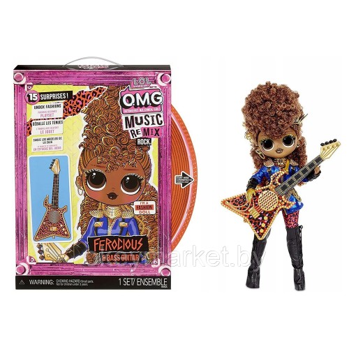 Кукла LOL Surprise OMG Music Remix Rock Ferocious и бас-гитара