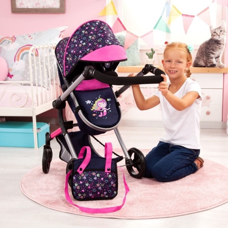 Bayer Design, Neo Vario Combi, глубокая кукольная тележка с сумкой, синяя с феями и звездами