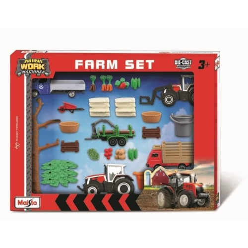 Maisto, Massey, Трактор, 2, автомобиля, прицеп, ферма, комплект