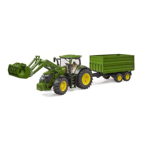 Брудер, трактор John Deere 7R 350 с погрузчиком и прицепом, 1: 16