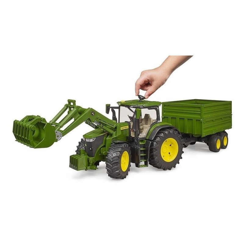Брудер, трактор John Deere 7R 350 с погрузчиком и прицепом, 1: 16