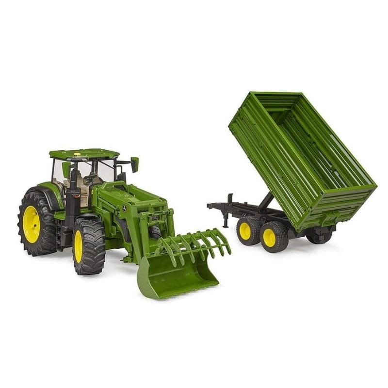Брудер, трактор John Deere 7R 350 с погрузчиком и прицепом, 1: 16