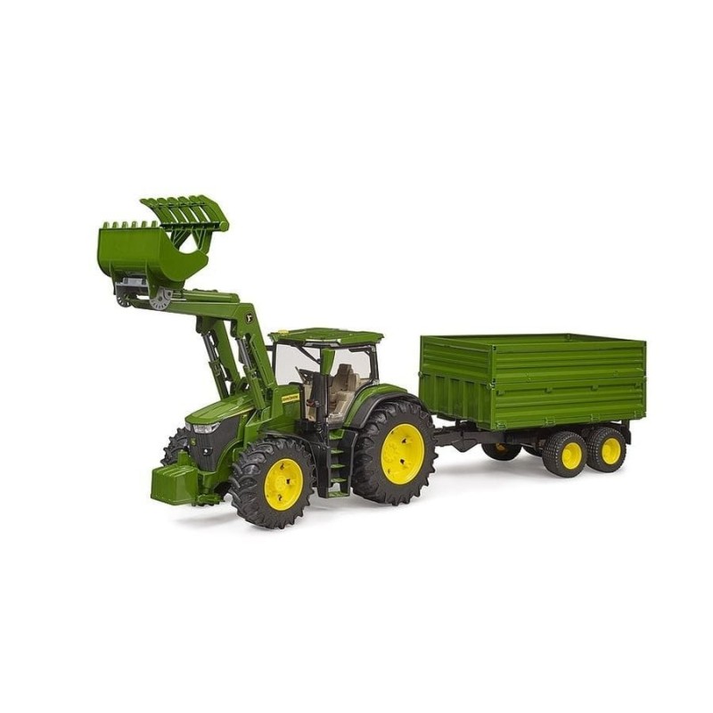 Брудер, трактор John Deere 7R 350 с погрузчиком и прицепом, 1: 16