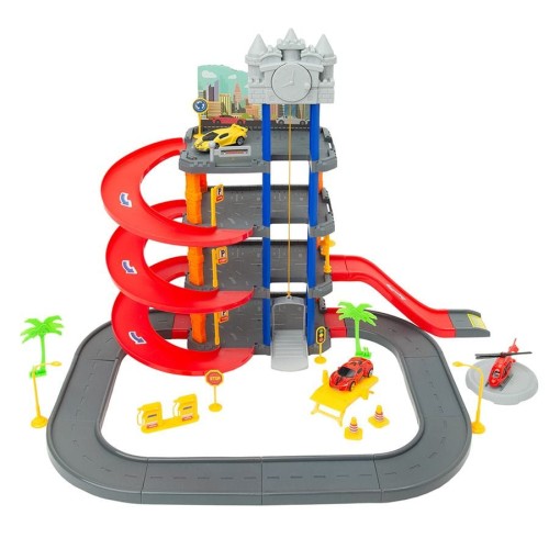 Smiki, гоночная трасса с парковкой и лифтом, комплект с транспортными средствами, 68 элементов