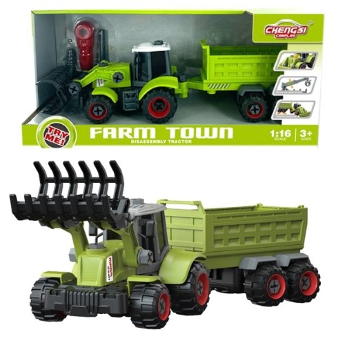 Аскато, трактор с ковшом и прицепом для скручивания