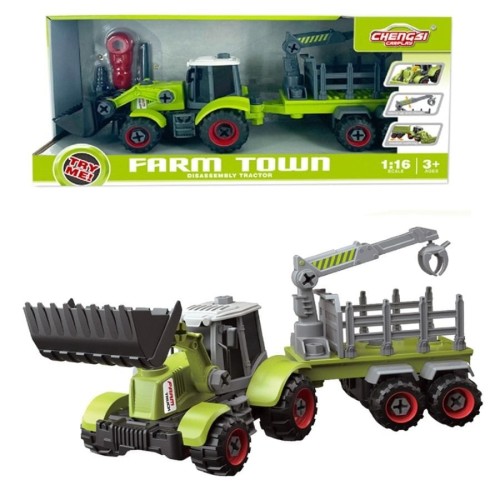 Аскато, трактор с ковшом и прицепом для скручивания