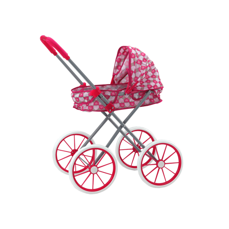 Lean Toys, складная кукольная тележка, розовый в сердечках