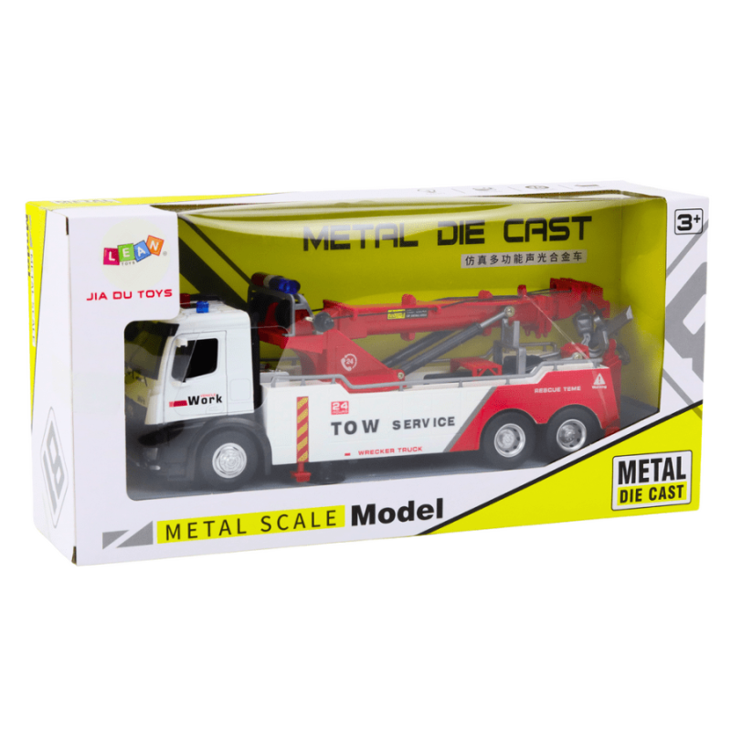 Lean Toys, металлический грузовик с краном, интеркативное транспортное средство, белый и красный