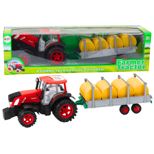 Lean Toys, трактор с прицепом и шариками сена, моторизованный автомобиль, красный