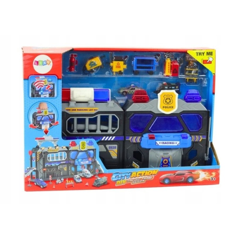 Lean Toys, полицейский гараж, интерактивный набор автомобилей в чемодане