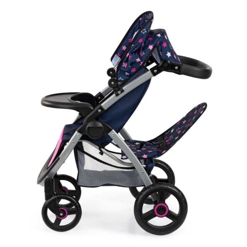Bayer Design, Jogger Duo, двойная Кукольная коляска с сумкой, темно-синий и розовый с феей