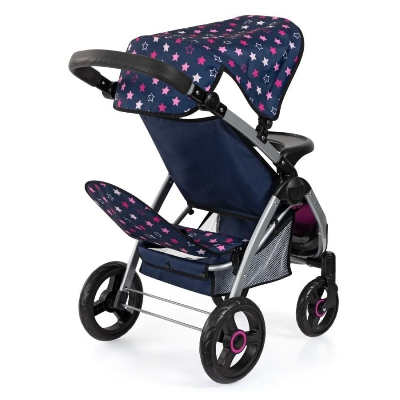 Bayer Design, Jogger Duo, двойная Кукольная коляска с сумкой, темно-синий и розовый с феей