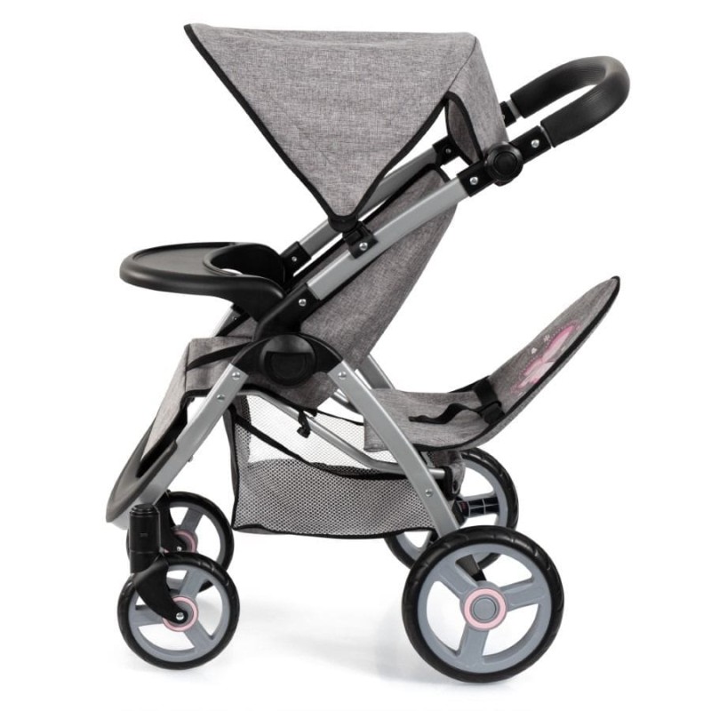 Bayer Design, Jogger Duo, двойная Кукольная коляска с сумкой, серый с бабочкой