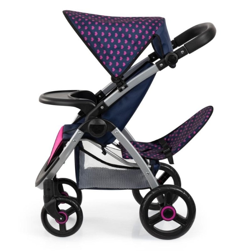 Bayer Design, Jogger Duo, двойная Кукольная коляска с сумкой, темно-синий и розовый с единорогом