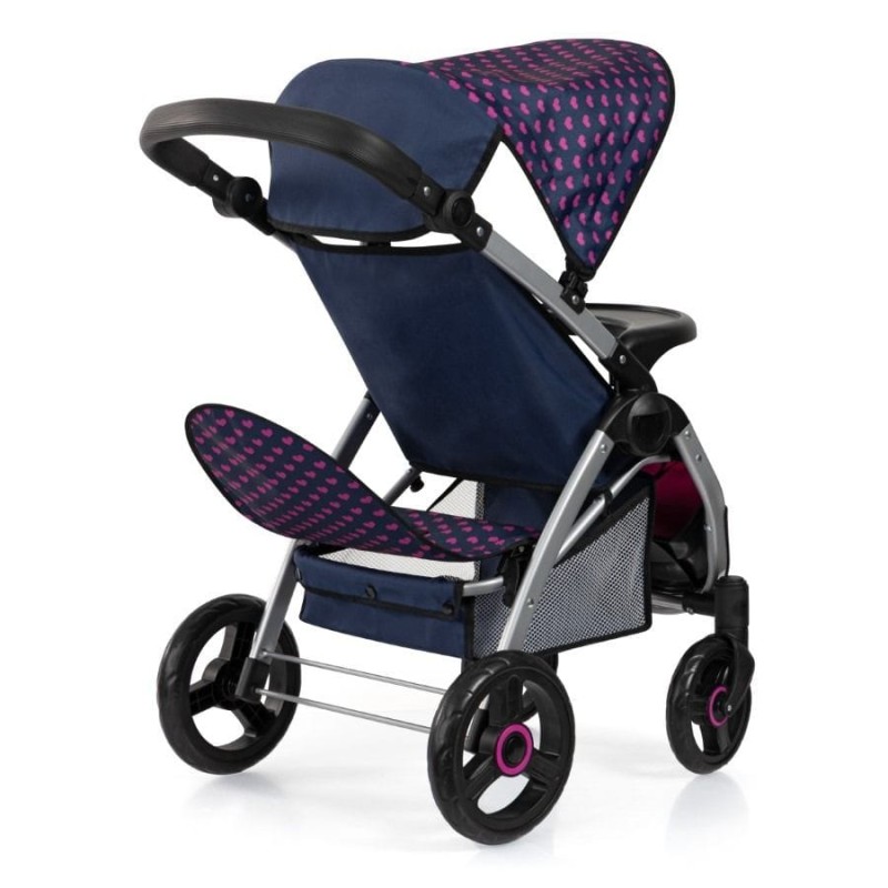 Bayer Design, Jogger Duo, двойная Кукольная коляска с сумкой, темно-синий и розовый с единорогом
