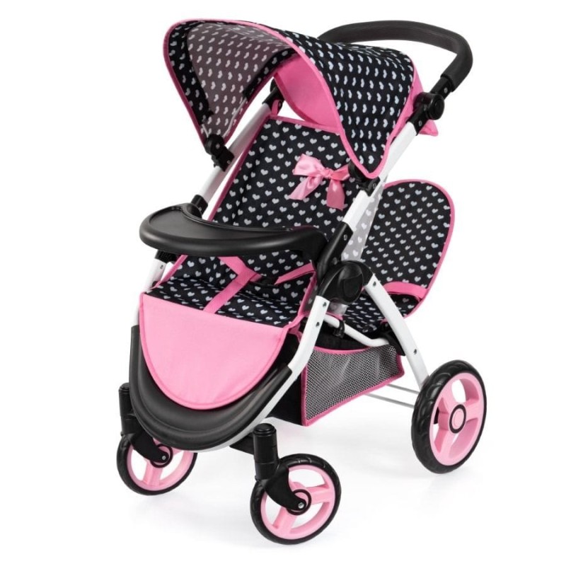 Bayer Design, Jogger Duo, двойная Кукольная коляска с сумкой, черный и розовый