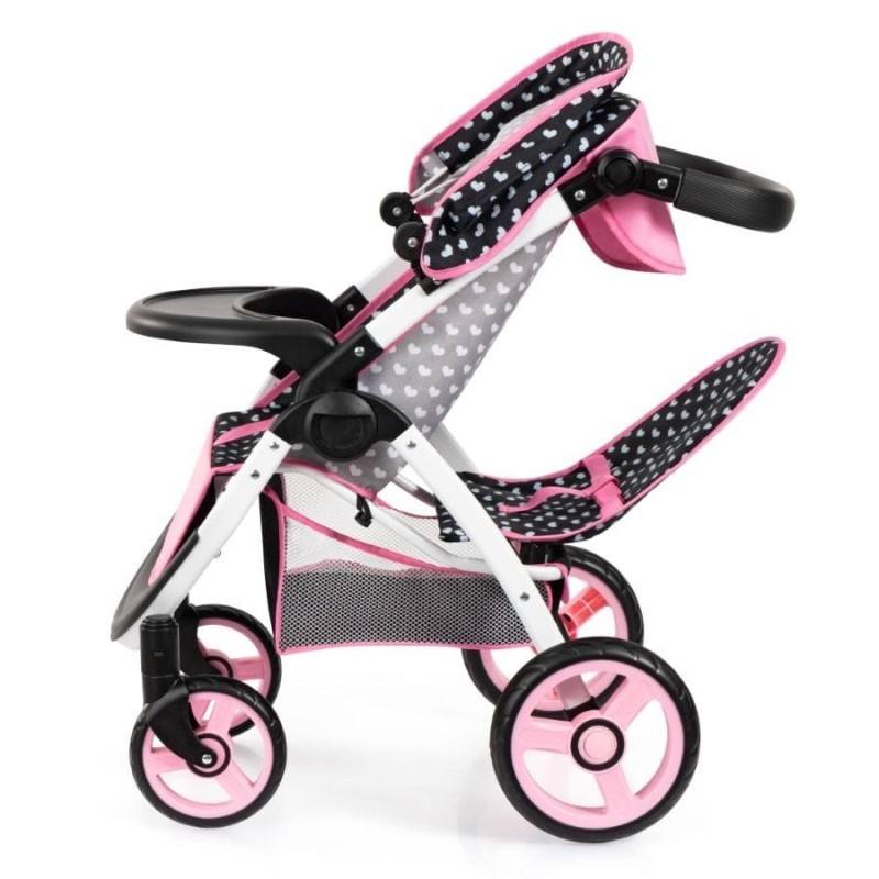 Bayer Design, Jogger Duo, двойная Кукольная коляска с сумкой, черный и розовый