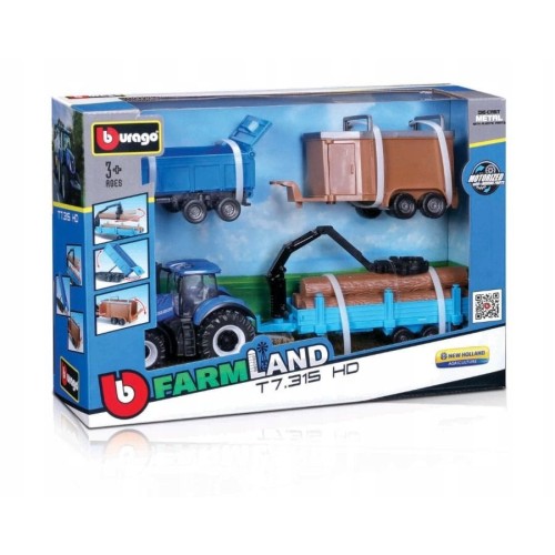Bburago, Farm Land, трактор с 3 прицепами, 10 см
