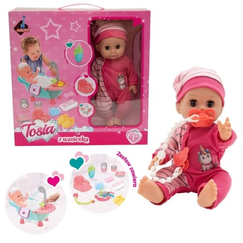 Аскато, кукла с ванночкой, розовая одежда
