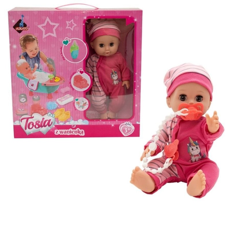 Аскато, кукла с ванночкой, розовая одежда