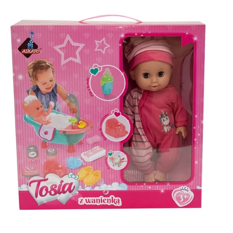 Аскато, кукла с ванночкой, розовая одежда