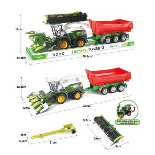 Toys, комбайн, сельскохозяйственный автомобиль с красным прицепом