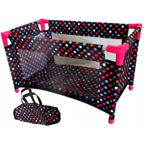 Mariotoys, детская кроватка-манеж для кукол, черный в белый горошек