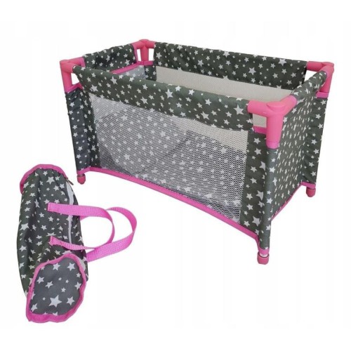 Mariotoys, детская кроватка-манеж для кукол, серый с белыми звездами