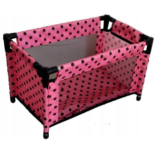 Mariotoys, детская кроватка-манеж для кукол, розовый в черный горошек