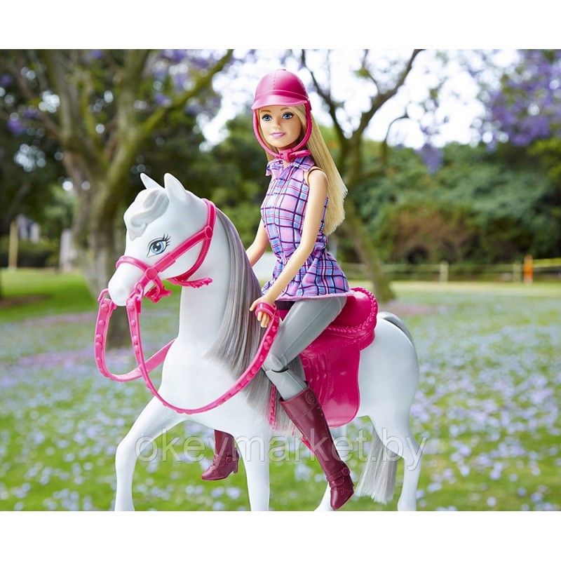 Игровой набор Кукла Mattel Barbie - Кукла с красивой лошадью и аксессуарами для верховой езды - Барби DHB68
