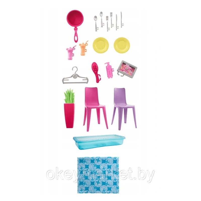 Портативный  дом Barbie с мебелью и аксессуарами + кукла FXG55