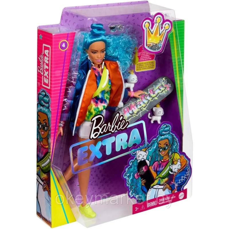 Кукла Barbie Экстра со скейтбордом GRN30