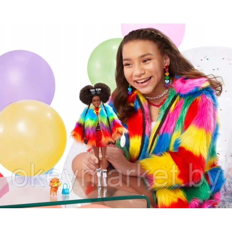 Кукла Barbie Экстра в радужном пальто GVR04