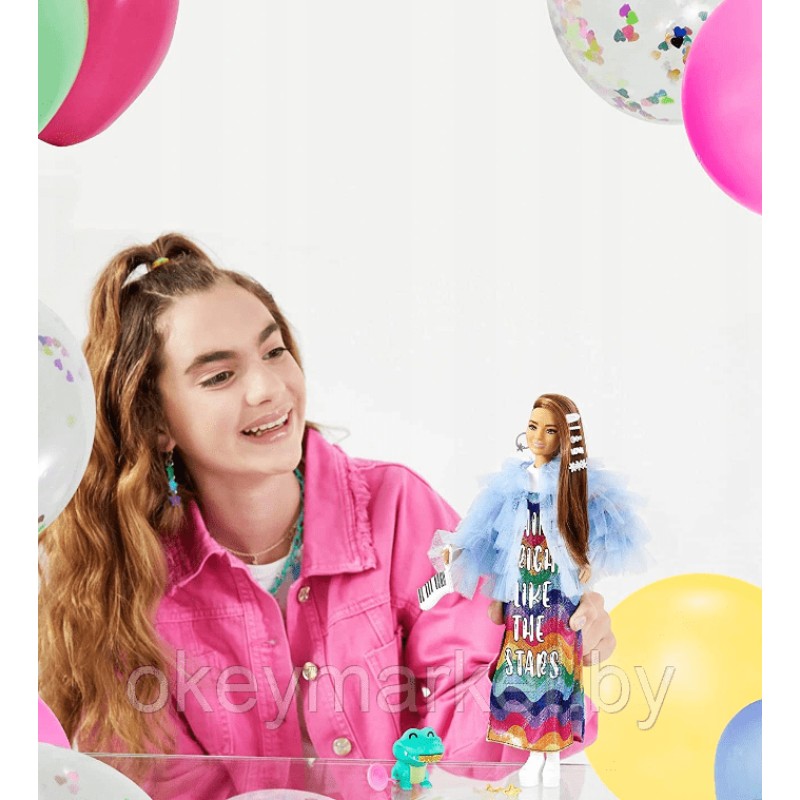 Кукла Barbie Экстра Doll in Rainbow Dress GYJ78