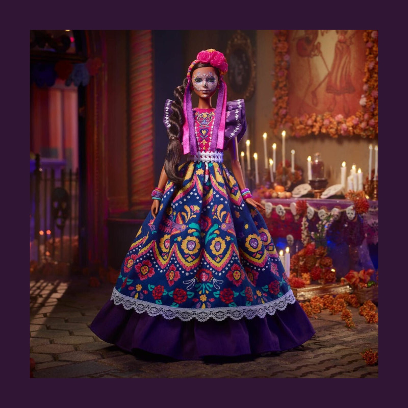 Кукла Mattel Barbie HBY09 Dia De Muertos 2022 - Коллекционная кукла Барби в фиолетовом платье с традиционными деталями