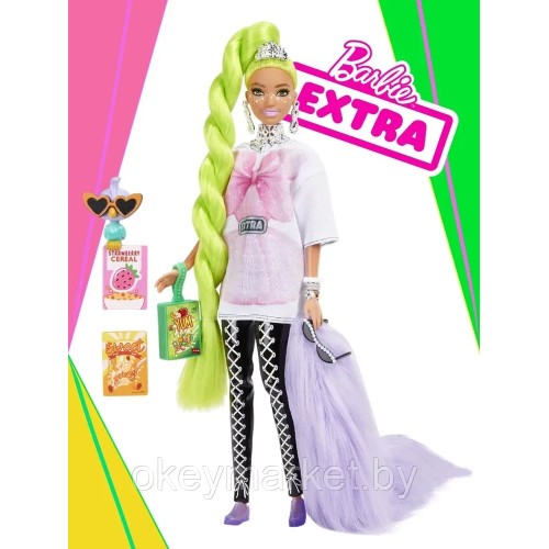 Кукла Барби Экстра с зелеными неоновыми волосами HDJ44