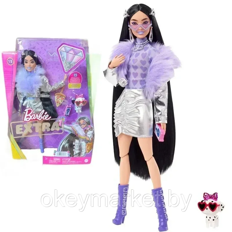 Кукла Barbie Экстра брюнетка в серебристом наряде HHN07