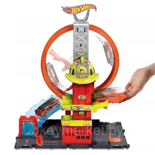 Игровой трек Hot Wheels Супер петля с пожарной станцией HKX41