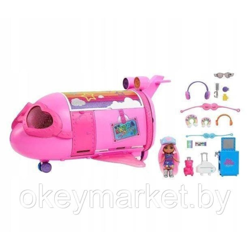 Игровой набор Барби Самолет Extra Fly с мини куклой и аксессуарами HPF72