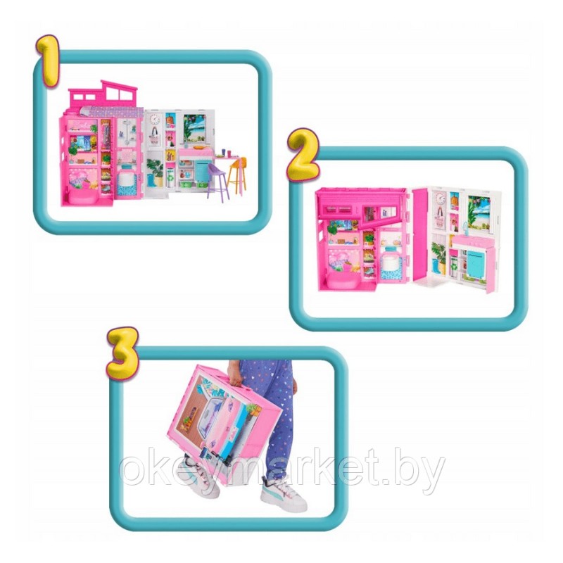 Кукольный домик Barbie - Переносной дом (4 зоны) HRJ76