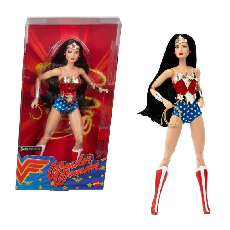 Кукла Mattel Barbie JBJ36 Коллекционная кукла Barbie Signature DC Comics Wonder Woman, в красно-синем наряде, с аксессуарами