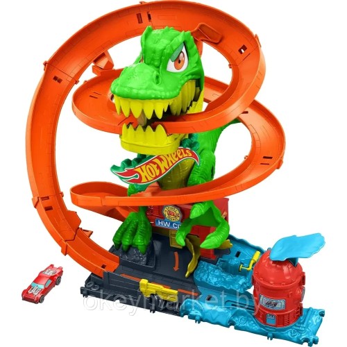 Игровой набор Hot Wheels Трасса Динозавр T-Rex с движущимися глазами JBM73