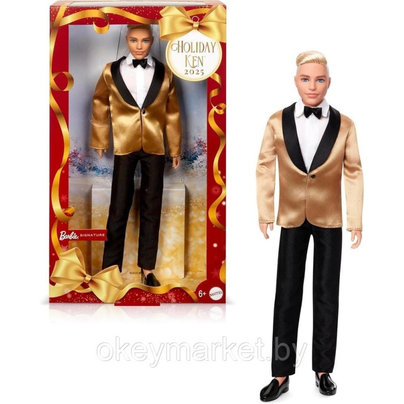 Коллекционная кукла Mattel Barbie Signature Кен блондин в костюме с золотым жакетом JGK55