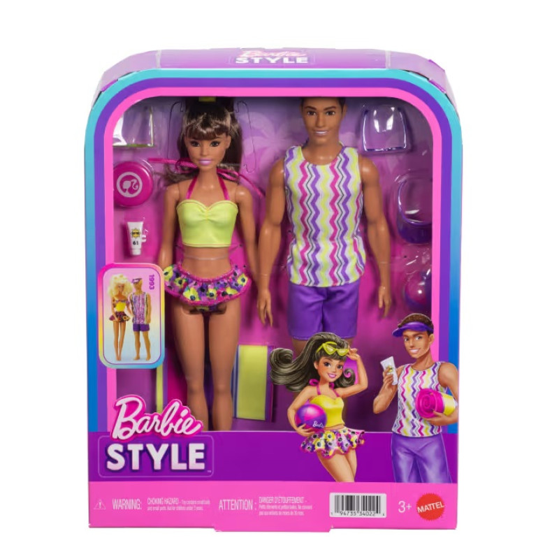 Кукла Mattel Barbie JJP05 Набор «Барби и Кен на пляже»: 2 модные куклы, пляжные образы и аксессуары, 65-летие Кена
