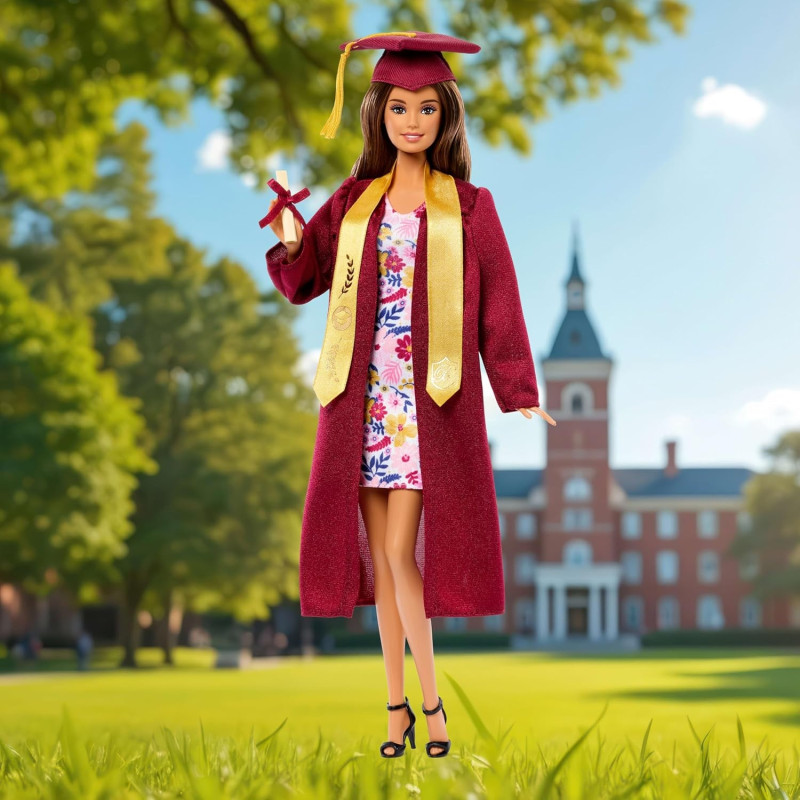 Кукла Mattel Barbie JJX81 Кукла Барби «Выпускной: Гордая выпускница», коллекционная, в бордовой мантии и академической шапочке