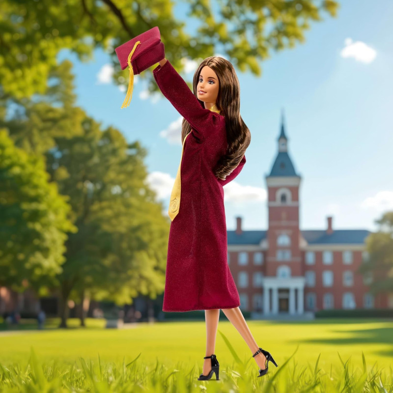 Кукла Mattel Barbie JJX81 Кукла Барби «Выпускной: Гордая выпускница», коллекционная, в бордовой мантии и академической шапочке